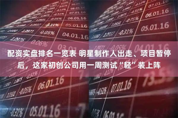 配资实盘排名一览表 明星制作人出走、项目暂停后，这家初创公司用一周测试“轻”装上阵